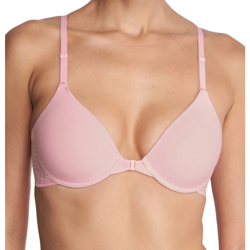 Natori Pink Front Close Contour Underwire Lace Back Racerback Strap Bra Size 32C